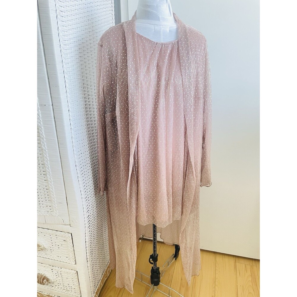 Evans Pink Tunic & Sheer Top Set | Metallic Thread Dot Crinkle Blouse Sz 18